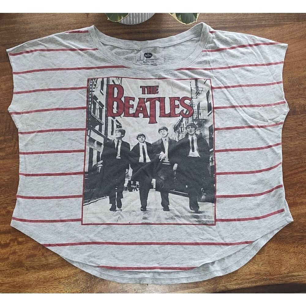 The Beatles T shirt @2012 Apple Corps Ltd. Size XL (15-17) Grey red striped slee
